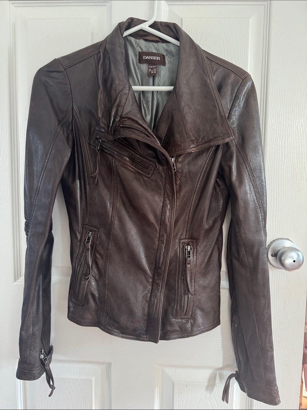 Danier Dark Brown Leather Moto Jacket